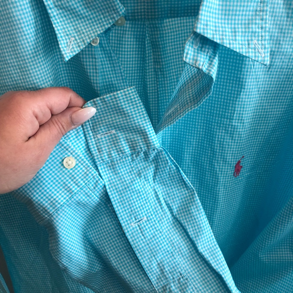 Ralph Lauren Men’s Aqua Blue Button-Down Shirt with Pink Pony - Picture 5 of 5